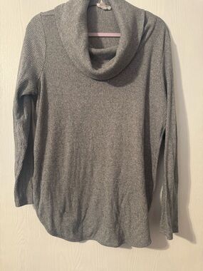 LOFT Gray Ribbed Cowl Neck Sweater